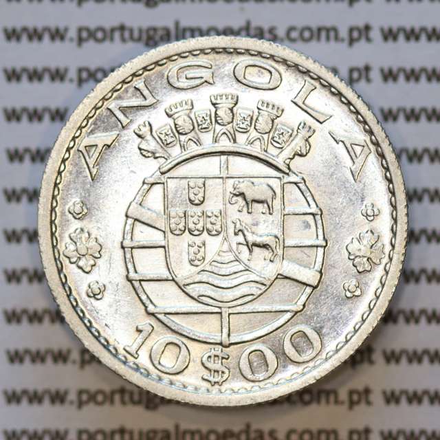 Moeda 10$00 prata 1955 Angola, "10 escudos prata 1955" (MBC) - World Coins Angola KM 73
