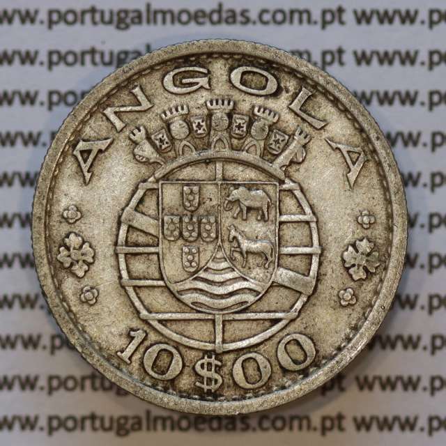 Moeda 10$00 prata 1955 Angola, "10 escudos prata 1955" (MBC) - World Coins Angola KM 73