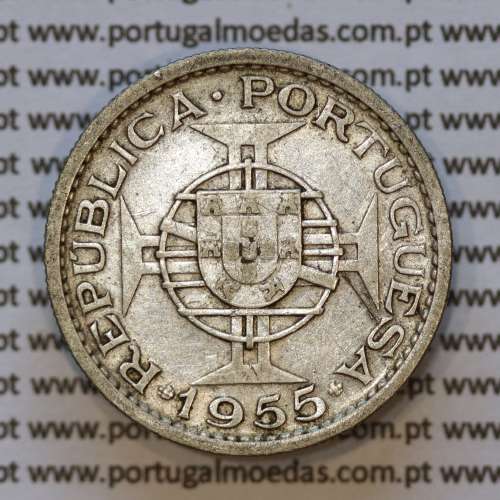 Moeda 10$00 prata 1955 Angola, "10 escudos prata 1955" (MBC) - World Coins Angola KM 73