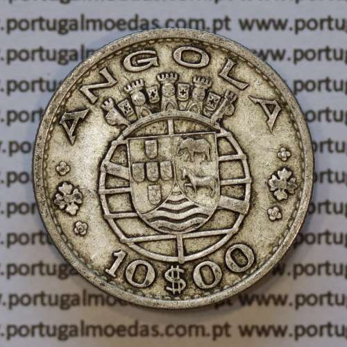 Moeda 10$00 prata 1955 Angola, "10 escudos prata 1955" (BC/MBC-) - World Coins Angola KM 73