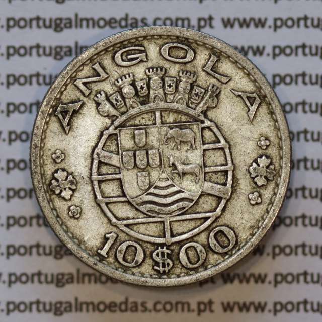 Moeda 10$00 prata 1955 Angola, "10 escudos prata 1955" (BC/MBC-) - World Coins Angola KM 73