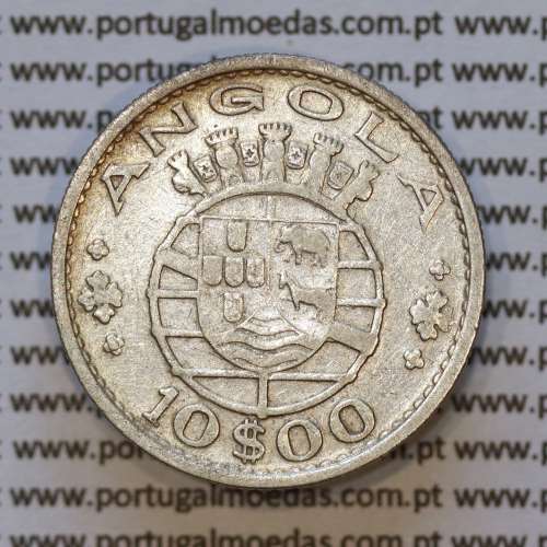 Moeda 10$00 prata 1955 Angola, "10 escudos prata 1955" (BC/MBC-) - World Coins Angola KM 73