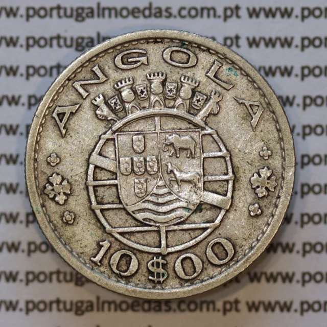 Moeda 10$00 prata 1955 Angola, "10 escudos prata 1955" (BC/MBC-) - World Coins Angola KM 73