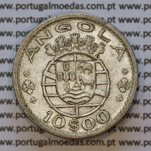 Moeda 10$00 prata 1955 Angola, "10 escudos prata 1955" (MBC) - World Coins Angola KM 73