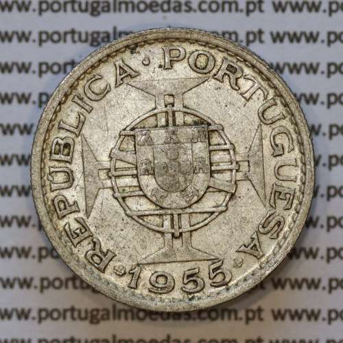 Moeda 10$00 prata 1955 Angola, "10 escudos prata 1955" (MBC) - World Coins Angola KM 73