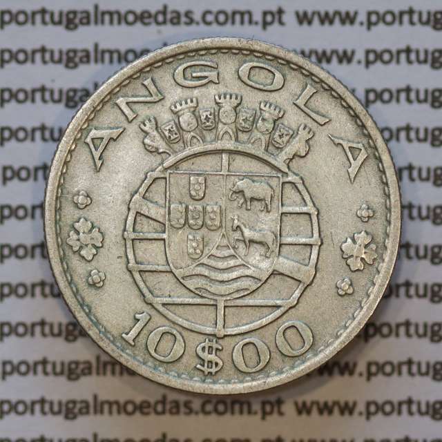 Moeda 10$00 prata 1955 Angola, "10 escudos prata 1955" (MBC) - World Coins Angola KM 73