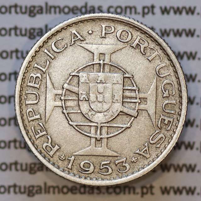 Moeda 2$50 Cupro-níquel 1953 Moçambique, "dois escudos e cinquenta centavos 1953 " (MBC) - World Coins Mozambique KM 78
