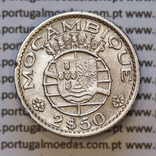 Moeda 2$50 Cupro-níquel 1955 Moçambique, "dois escudos e cinquenta centavos 1955 " (MBC+) - World Coins Mozambique KM 78