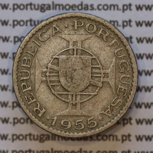 Moeda 2$50 Cupro-níquel 1955 Moçambique, "dois escudos e cinquenta centavos 1955 " (BC) - World Coins Mozambique KM 78