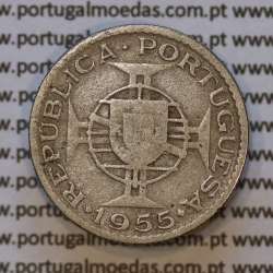 Moeda 2$50 Cupro-níquel 1955 Moçambique, "dois escudos e cinquenta centavos 1955 " (BC) - World Coins Mozambique KM 78