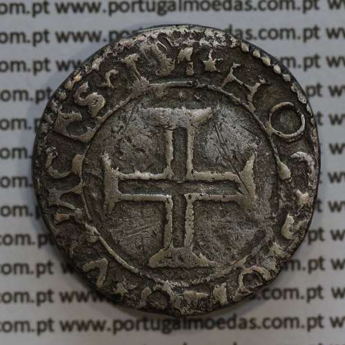 Moeda Tostão Prata D. João III 1521-1557, (Lisboa) 100 Reais Prata, Legenda: ✚IOHANES:3:R:P:ET:A:D:GINE / ✶IN✶HOC✶SIGNO✶VINCES