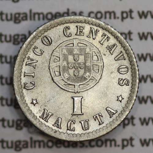 Moeda 1 Macuta 1927 em alpaca de Angola, "5 centavos 1927 Angola" (Soberba) - Ex- Colónia Angola - World Coins Angola KM 66