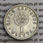 Moeda 1 Macuta 1927 em alpaca de Angola, "5 centavos 1927 Angola" (Soberba) - Ex- Colónia Angola - World Coins Angola KM 66