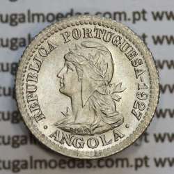 Moeda 1 Macuta 1927 em alpaca de Angola, "5 centavos 1927 Angola" (Soberba) - Ex- Colónia Angola - World Coins Angola KM 66 Moeda 1 Macuta 1927 em alpaca de Angola, "5 centavos 1927 Angola" (Soberba) - Ex- Colónia Angola - World Coins Angola KM 66