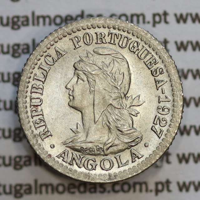 Moeda 1 Macuta 1927 em alpaca de Angola, "5 centavos 1927 Angola" (Soberba) - Ex- Colónia Angola - World Coins Angola KM 66