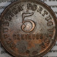 Angola coin 5 Centavos 1922 Bronze, $05 centavos Bronze 1922 from Angola Former Portuguese Colony, World Coins Angola KM 62