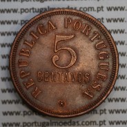 Angola 5 Centavos 1923 Bronze, ("$05" cinco centavos 1923 Angola), (BELA), Ex-Colónia Portuguesa - World Coins Angola KM 62
