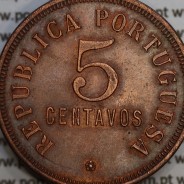 Angola 5 Centavos 1923 Bronze, ("$05" cinco centavos 1923 Angola), (BELA), Ex-Colónia Portuguesa - World Coins Angola KM 62