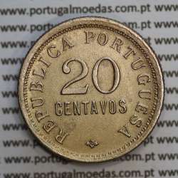 Angola 20 Centavos 1921 Cupro-Níquel, ("$20" vinte centavos 1921), (MBC+/Bela), Ex-Colónia Angola - World Coins Angola KM 64