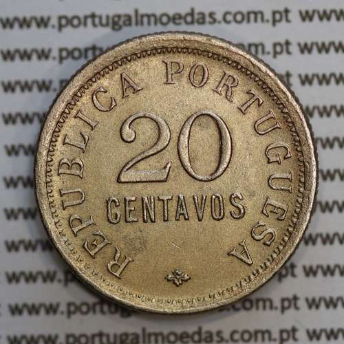 Angola 20 Centavos 1921 Cupro-Níquel, ("$20" vinte centavos 1921), (MBC+/Bela), Ex-Colónia Angola - World Coins Angola KM 64