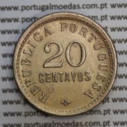Angola 20 Centavos 1921 Cupro-Níquel, ("$20" vinte centavos 1921), (MBC+/Bela), Ex-Colónia Angola - World Coins Angola KM 64