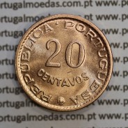 Angola 20 Centavos 1962 Bronze, ("$20" vinte centavos 1962 Angola), (Soberba), Ex-Colónia Angola, World Coins Angola KM 78