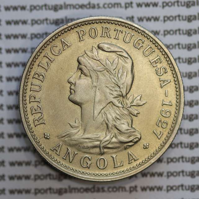 Angola 50 centavos 1927 em alpaca, ("$50" centavos 1927 Angola), (MBC+/Bela) - Ex- Colónia Angola - World Coins Angola KM 69