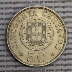 Angola 50 centavos 1927 em alpaca, ("$50" centavos 1927 Angola), (MBC+/Bela) - Ex- Colónia Angola - World Coins Angola KM 69