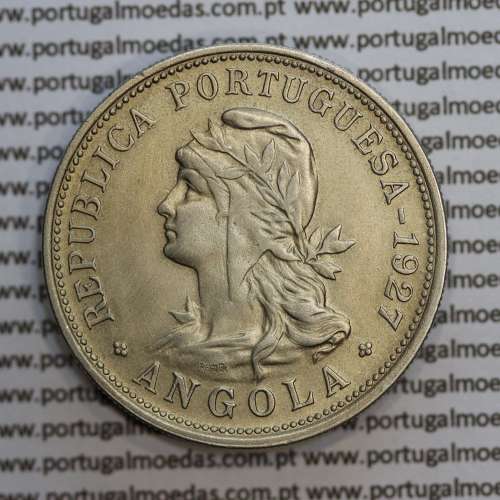 Angola 50 centavos 1927 em alpaca, ("$50" centavos 1927 Angola), (MBC+/Bela) - Ex- Colónia Angola - World Coins Angola KM 69
