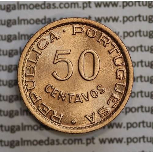 Angola 50 Centavos 1954 Bronze, ("$50" cinquenta centavos 1954 Angola), (Soberba), Ex-Colónia Angola, World Coins Angola KM 75