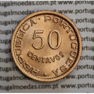 Angola 50 Centavos 1954 Bronze, ("$50" cinquenta centavos 1954 Angola), (Soberba), Ex-Colónia Angola, World Coins Angola KM 75