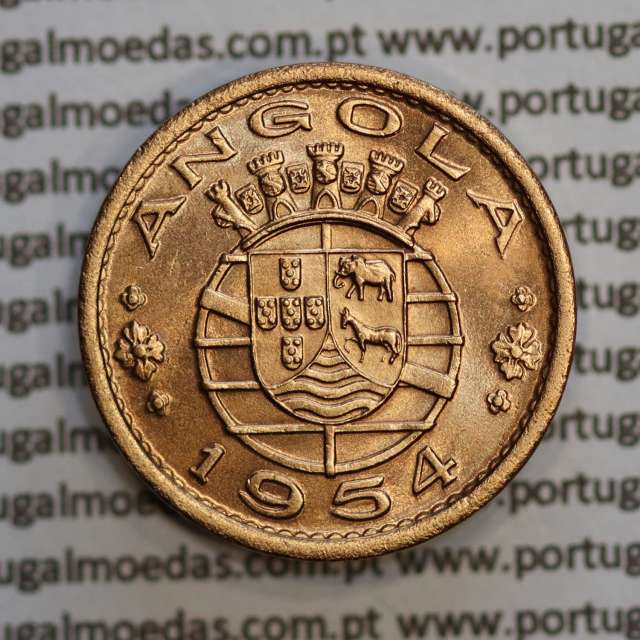 Angola 50 Centavos 1954 Bronze, ("$50" cinquenta centavos 1954 Angola), (Soberba), Ex-Colónia Angola, World Coins Angola KM 75
