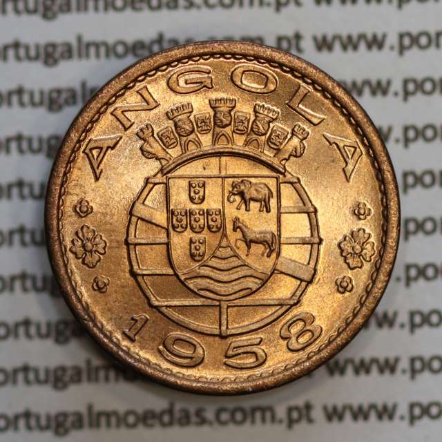 Angola 50 Centavos 1958 Bronze, ("$50" cinquenta centavos 1958 Angola), (Soberba), Ex-Colónia Angola, World Coins Angola KM 75