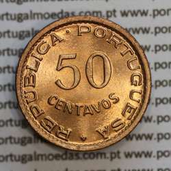Angola 50 Centavos 1958 Bronze, ("$50" cinquenta centavos 1958 Angola), (Soberba), Ex-Colónia Angola, World Coins Angola KM 75