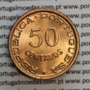 Angola 50 Centavos 1958 Bronze, ("$50" cinquenta centavos 1958 Angola), (Soberba), Ex-Colónia Angola, World Coins Angola KM 75