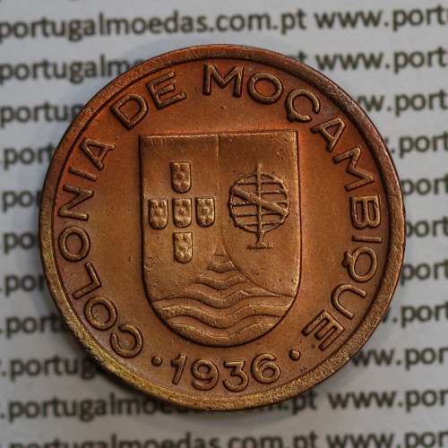 Moçambique,10 centavos 1936 Cobre, ("$10" centavos cobre 1936), (MBC+/Bela) Ex-Colónia Moçambique, World Coins Mozambique KM63