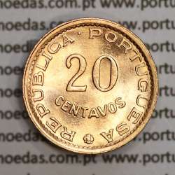 Moçambique, 20 centavos 1974 Bronze, "$20" centavos bronze 1974, (Soberba) Ex-Colónia Portuguesa - World Coins Mozambique KM 88
