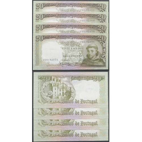 LOTE DE 4 NOTAS C/ Nº SEGUIDOS - 20 ESCUDOS 1964(POUCO CIRCULADAS) "20$00 1964 Ch.7 SANTO ANTÓNIO -BANCO DE PORTUGAL(26/05/1964)