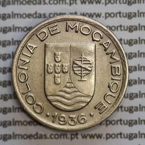 Moçambique, 50 centavos 1936 Cuproníquel, ("$50" cinquenta centavos 1936), (MBC+/Bela) Ex-Colónia, World Coins Mozambique KM 65