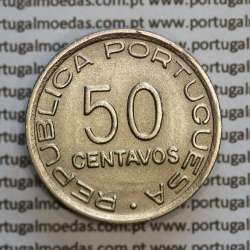 Moçambique, 50 centavos 1936 Cuproníquel, ("$50" cinquenta centavos 1936), (MBC+/Bela) Ex-Colónia, World Coins Mozambique KM 65