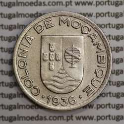 Moçambique, 50 centavos 1936 Cuproníquel, ("$50" cinquenta centavos 1936), (MBC+/Bela) Ex-Colónia, World Coins Mozambique KM 65