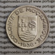 Moçambique, 50 centavos 1936 Cuproníquel, ("$50" cinquenta centavos 1936), (MBC+/Bela) Ex-Colónia, World Coins Mozambique KM 65