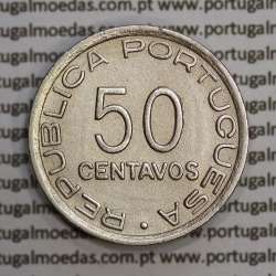 Moçambique, 50 centavos 1936 Cuproníquel, ("$50" cinquenta centavos 1936), (MBC+/Bela) Ex-Colónia, World Coins Mozambique KM 65