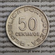 Moçambique, 50 centavos 1936 Cuproníquel, ("$50" cinquenta centavos 1936), (MBC+/Bela) Ex-Colónia, World Coins Mozambique KM 65