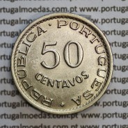 Moçambique 50 centavos 1950 alpaca, "$50" centavos alpaca1950, (Bela) Ex-Colónia Moçambique, World Coins Mozambique KM 76