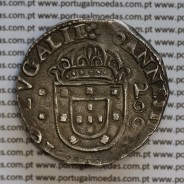 Meio Cruzado prata D. João IV 1640-1656, 200 Réis, Legenda ✤IOANNES IIII DG REX PORTVGALIE / ✤IN.HOC.SIGNO.VINCES, KM 49