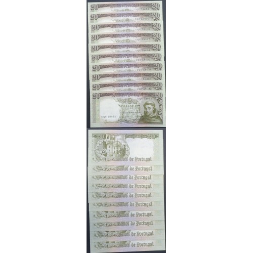 LOTE DE 10 NOTAS C/ Nº SEGUIDOS - 20 ESCUDOS 1964(NÃO CIRCULADAS) "20$00 1964 Ch.7 SANTO ANTÓNIO -BANCO DE PORTUGAL(26/05/1964)