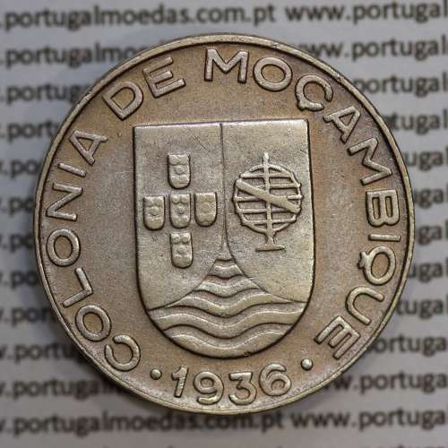 Moçambique, 1 escudo 1936 Cuproníquel, (1$00 escudo Cupro-Níquel 1936), (MBC+/Bela) Ex-Colónia, World Coins Mozambique KM 66