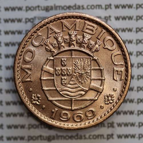 Mozambique, bronze coin of 1 Escudo 1969 of Former Portuguese Colony of Mozambique, (UNC), World Coins Mozambique KM 82