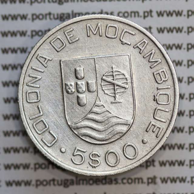 Moçambique 5$00 1935 Prata, (cinco escudos em prata de 1935), (MBC), World Coins Mozambique KM 62